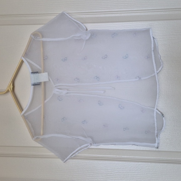 Vintage 90s Sheer White Embroidered Tie-Front Crop Blouse / Shrug Size M - Picture 4 of 7